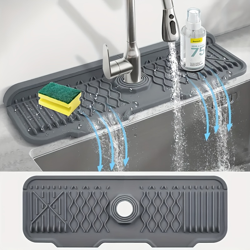 1 pack non slip silicone sink protector mat with drainage   foldable edges durable easy clean bathroom sink pad for kitchen bathroom sinks
