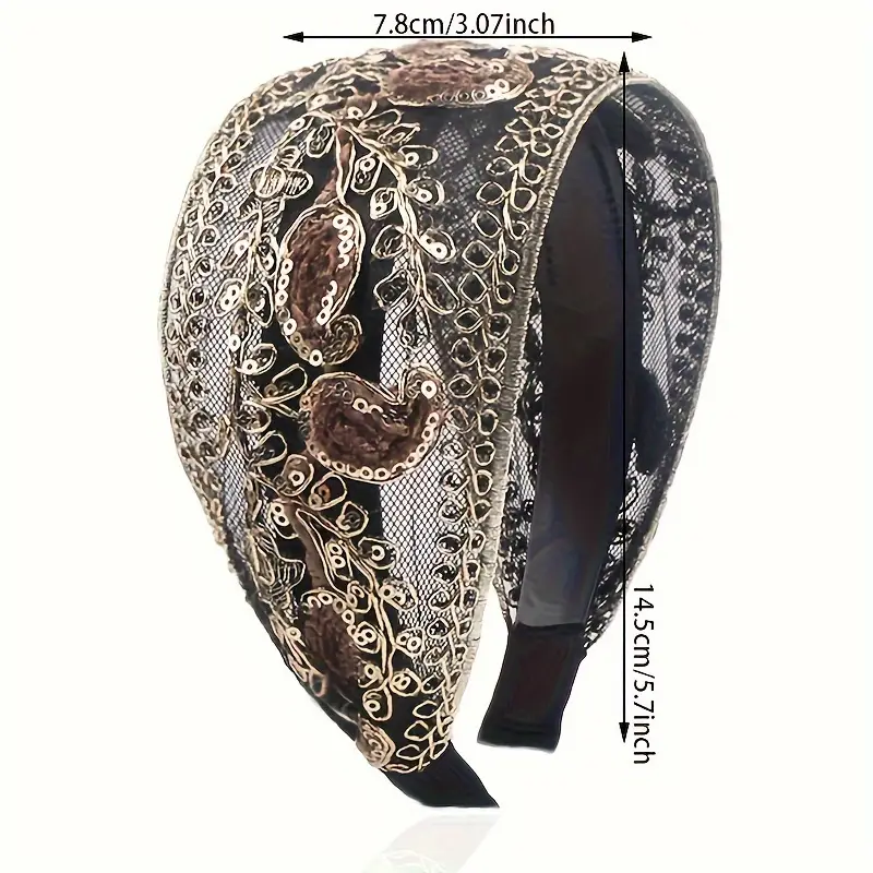 1pc elegant vintage polyester headband with sequins and floral embellishments non slip wide hair accessory for women daily wear spring carnival mardi gras masquerade details 6