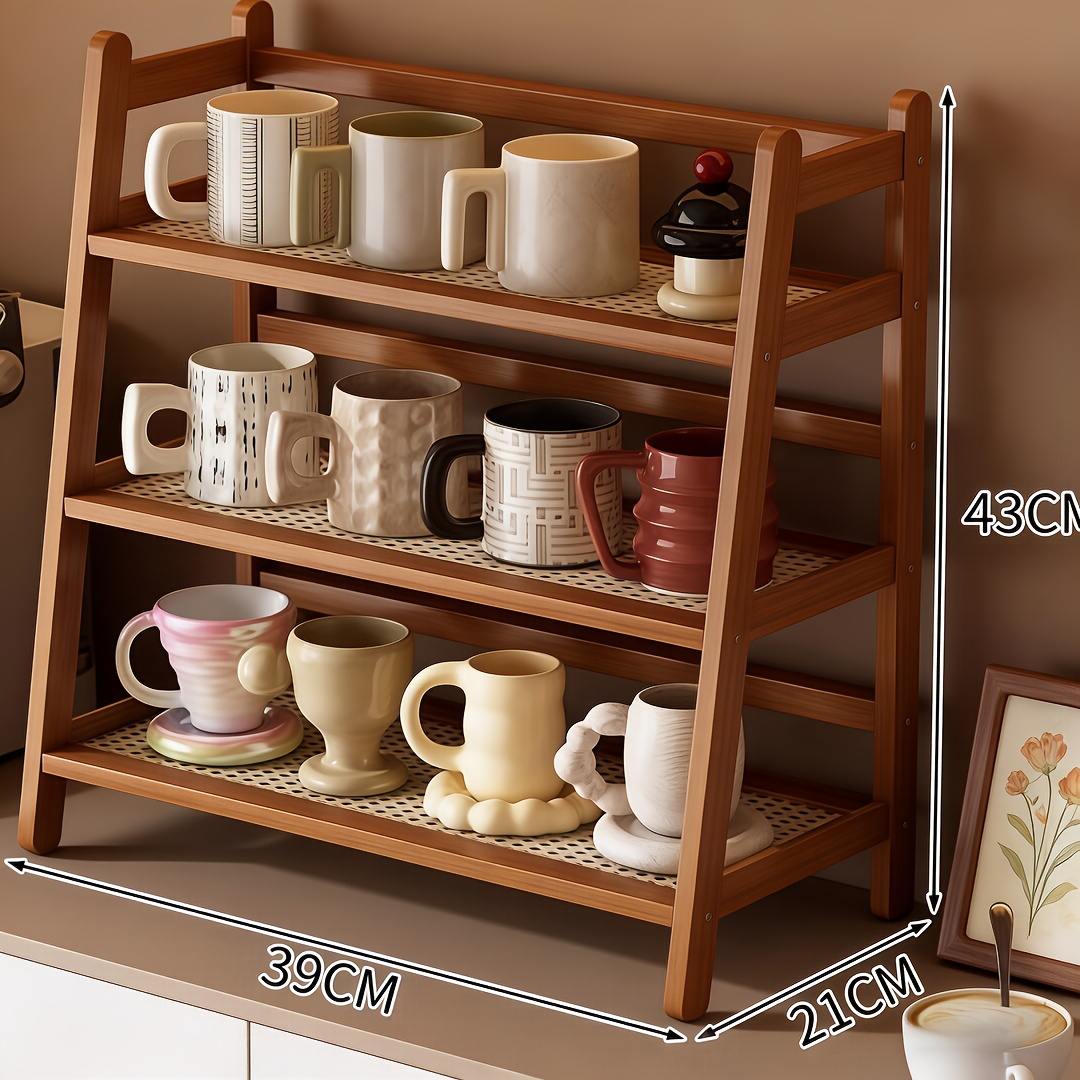 TEMU 2/ Bamboo Countertop Organizer, Vintage Cream&bohemian Style Trapezoidal Storage Rack, Multi-scene Shelf For Mugs/coffee Bar/spices/cups,