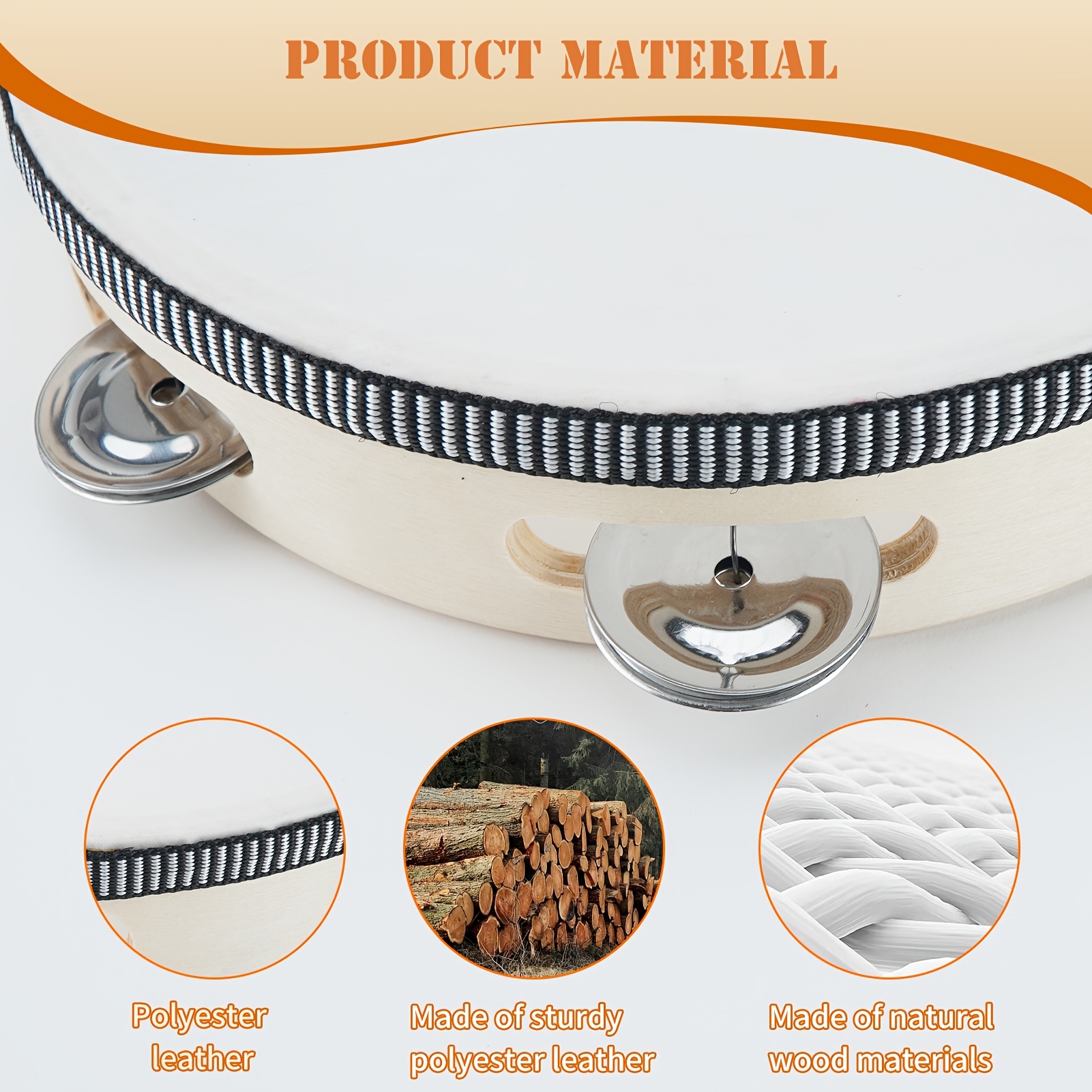 1pc Wood Handheld Tambourine, Single Row Metal Jingles, Percussion Musical Instrument for Church, KTV, Party, Game