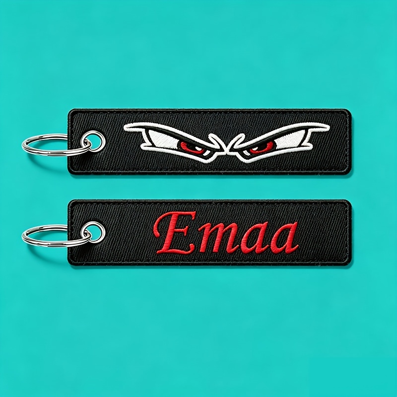 TEMU Custom Name Embroidered Novelty Keychain, Double-sided Anime Eye Pattern Keyring, Personalized Text Embroidered Key Ring Accessory Suitable For