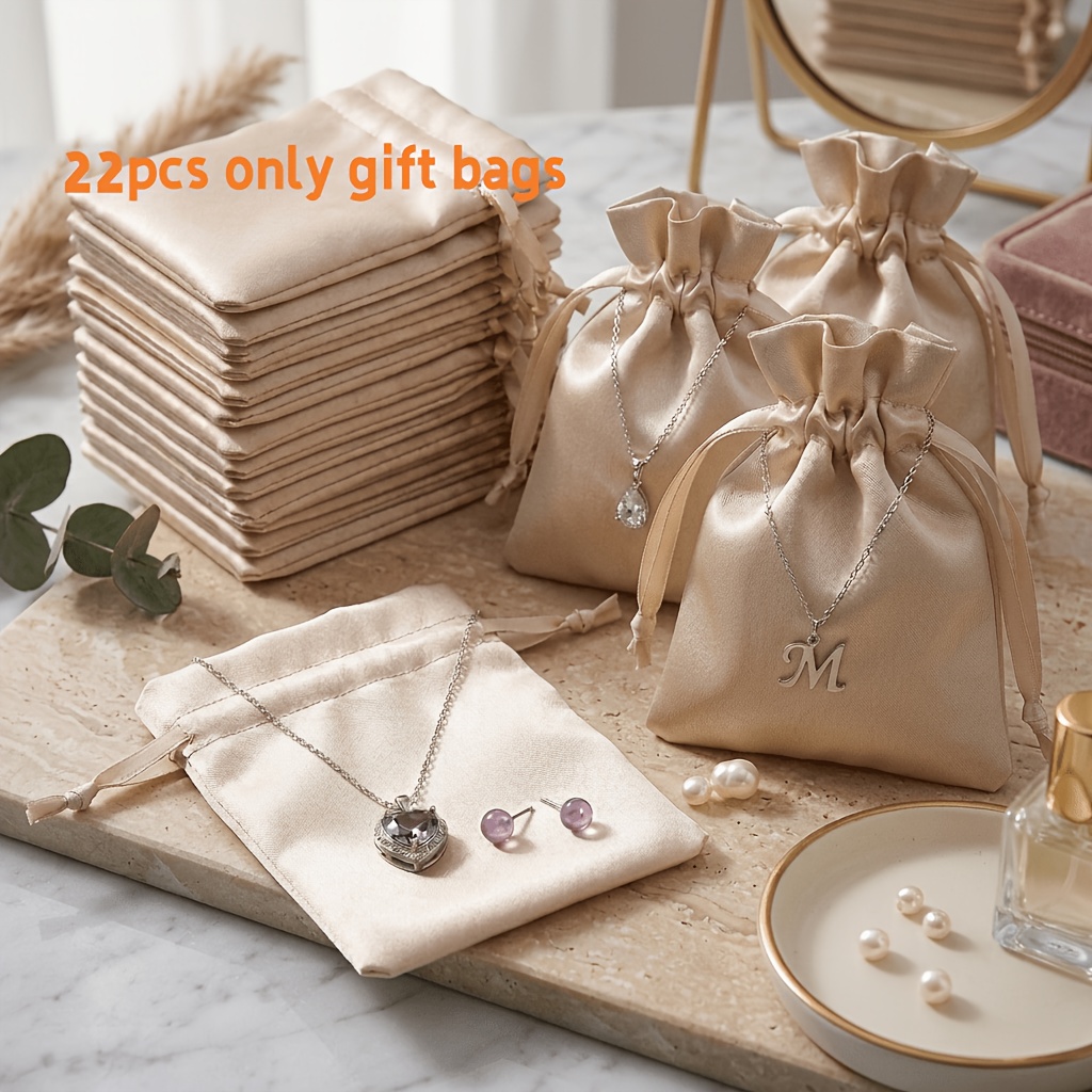 TEMU Gift For Her/him 22pcs Velvet Jute Gift Bag Set With Drawstring, 8.89 X 6.86cm Velvet Jute Pouch With Reusable Inner Bag, Suitable For Jewelry,