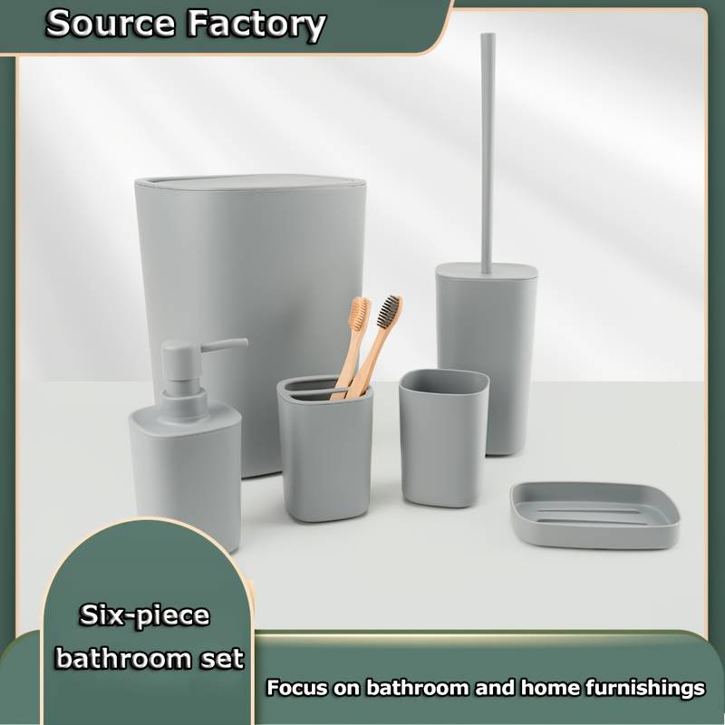 Lyrlody Set Accessori Bagno 6 Pezzi In Plastica - Portaspazzolino, Portasapone, Dispenser, Cestino, Portascopino, Bicchiere - Colore Nero, Opzioni Bianco/Grigio