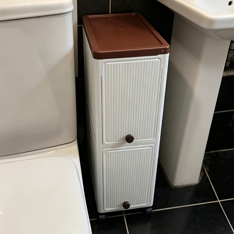 TEMU Double-layer, Tall, Narrow, Slim Storage Cabinet With Wheels; White Pull-out Narrow-slit Storage Rack; Adjustable Shelves; Suitable For Small