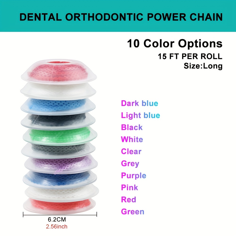歯科矯正用のパワーチェーン、ブレース用の弾性ゴムバンド1本、4.57メートルの長さのゴムバンド