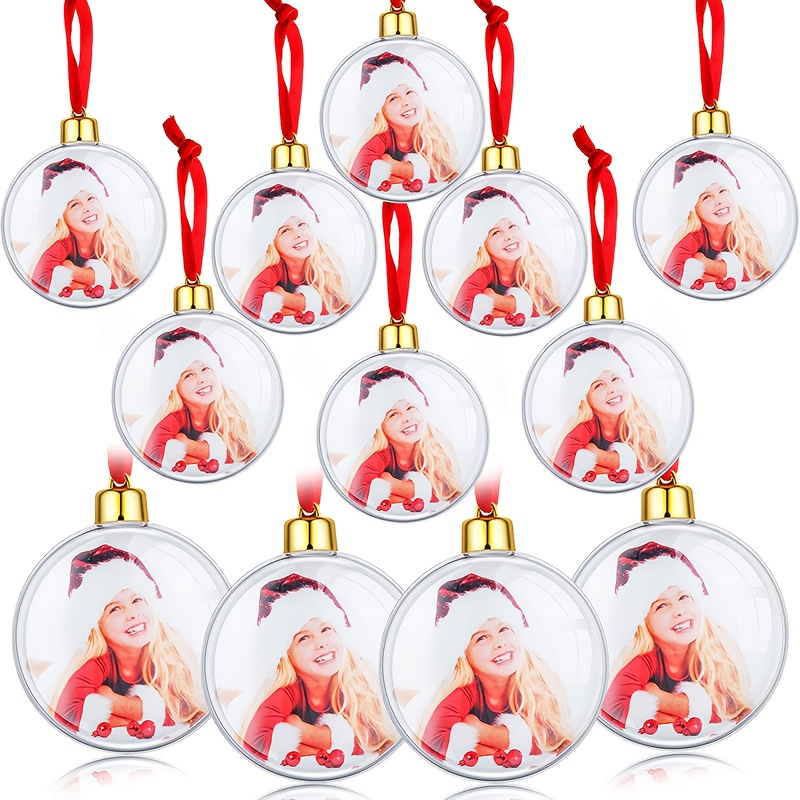 12 Photo Decorative Balls Transparent Plastic Hanging Frame Decorations Family Photo Balls Christmas Tree Valentine's Day Gift Decorations, Valentine's Day Decorations (round)