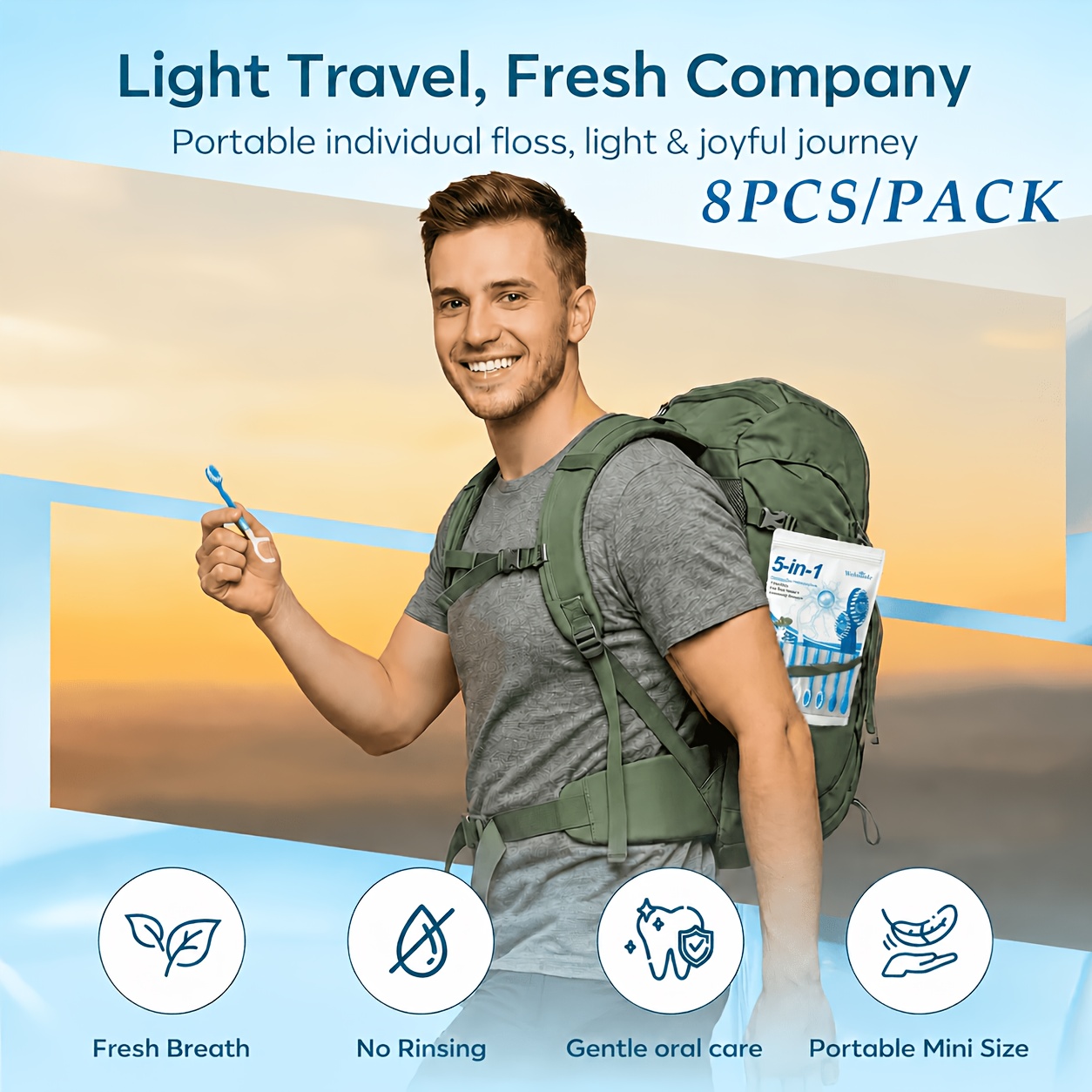 8pcs 5-in-1 Multifunctional Travel Toothbrush Kit