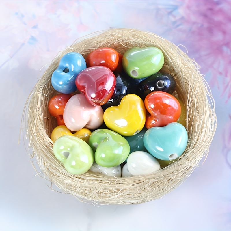 

10pcs Ceramic , Vertical Hole Scattered Beads For Making, Handmade Material, Love Ceramic Beads