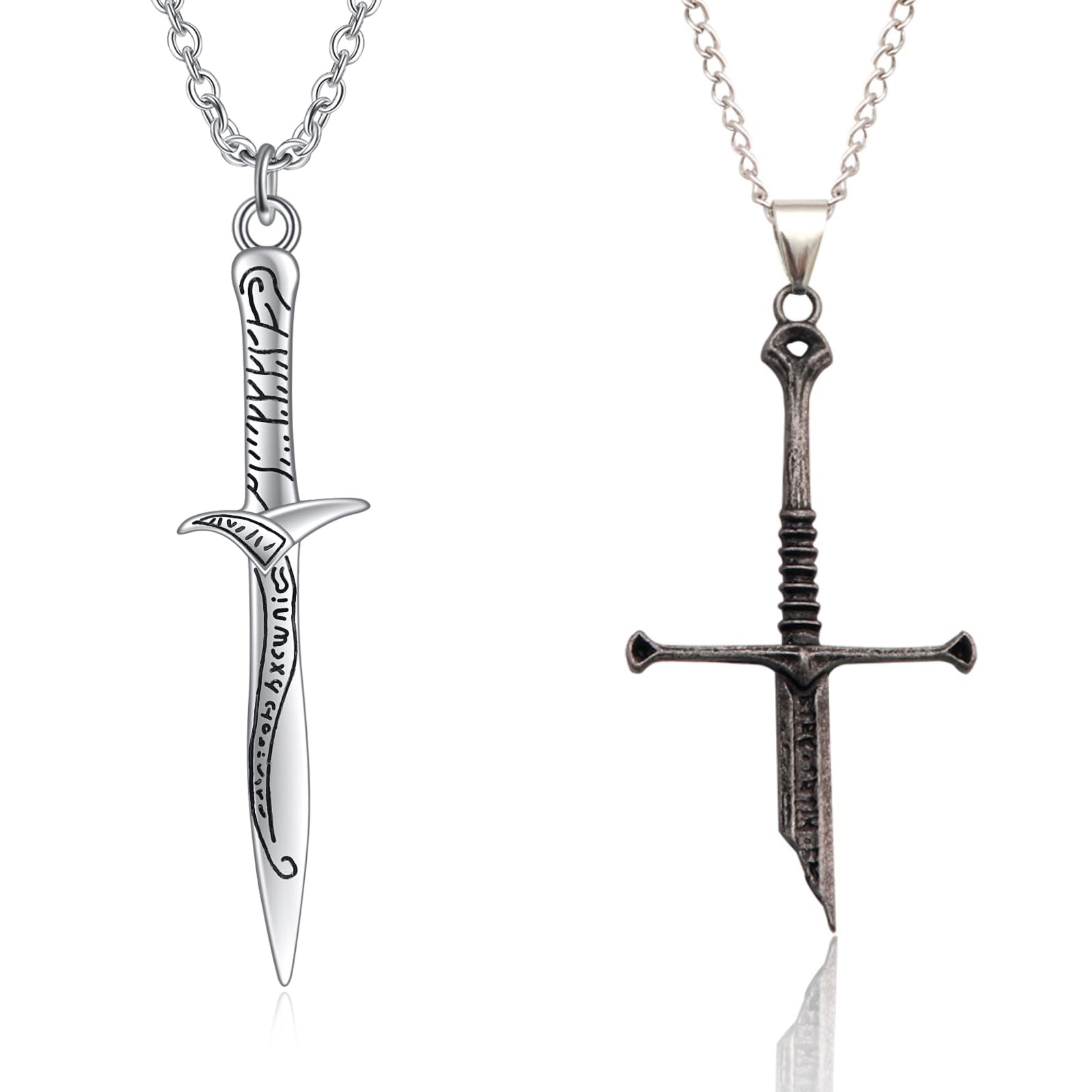 

2pcs Necklace And Bilbo Sword Chain Necklace Glow In The Dark Pendant - Film And Pendant - Gothic Role Playing Jewelry Accessories Gift For Male And Female Fans