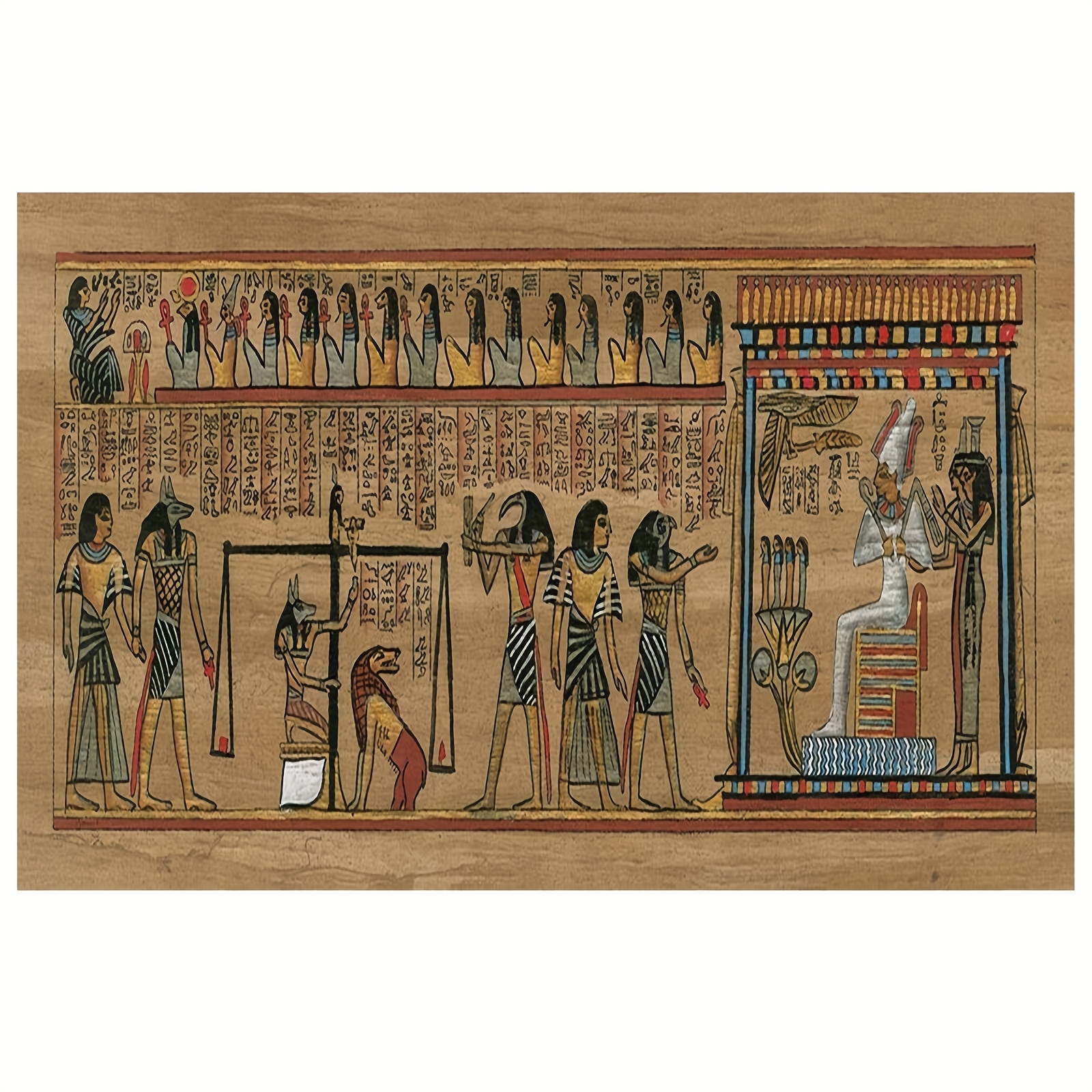 TEMU 1pc Frameless Vintage Art Deco Egyptian Pharaoh Canvas Wall Art - 30.48x45.72 Cm, Vibrant Mythology Scene With Hieroglyphs, Hieratic Script & ,