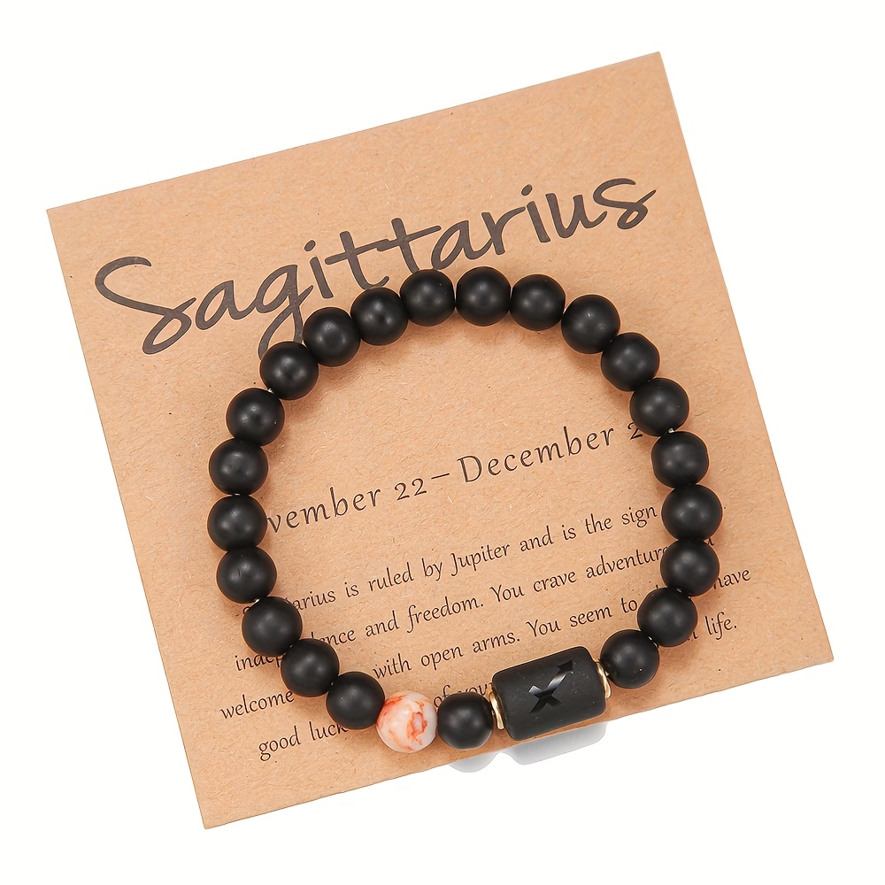 Natural Stone Elastic Bracelet - 12 Zodiac Signs, Card Design for Couples, Perfect Valentine's Day or Birthday Gift