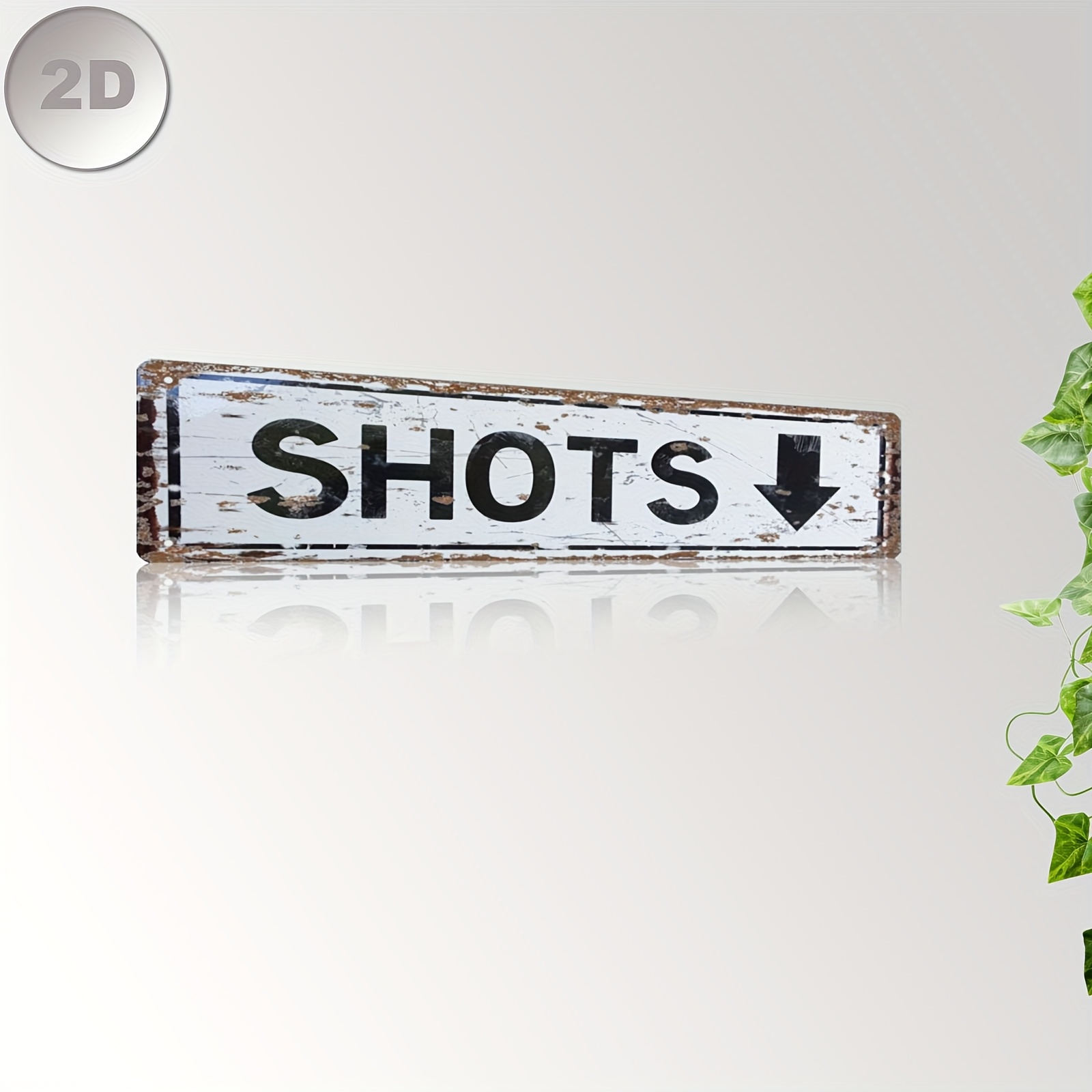 TEMU 2d Flat - 2d Plane - 1pc Vintage Sign - "shots" Wall Decor, 10.16x40.64 Cm, Rustic Art, Black Text, Suitable For Home, Bar, Or Kitchen, Bar Wall