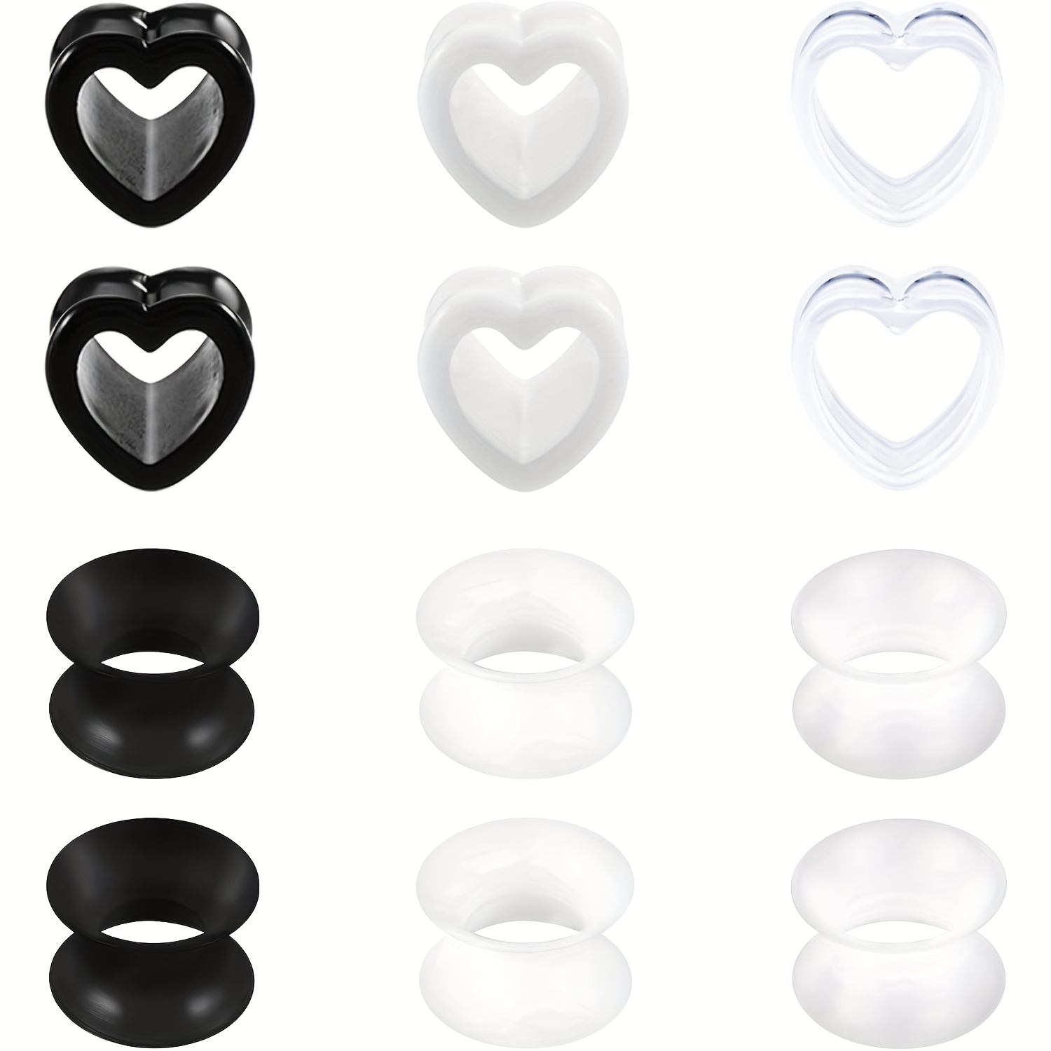 12pcs 6-14mm Ear Tunnel Plug Piercing Jewellery, Heart Style, Ear Tunnel Stretcher, Silicone Ear Piercing Jewellery For Women Men, For Daily, Party, Music Occasion