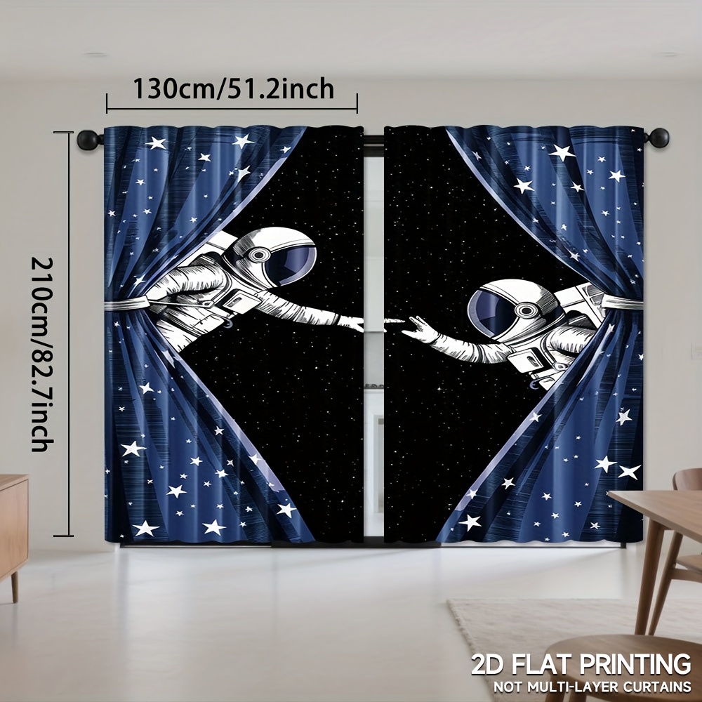 TEMU 2pcs, Astronaut Curtains, Modern Polyester Drapes With Rod Pocket For Bedroom And Living Room, Machine Washable Design For Home Decoration