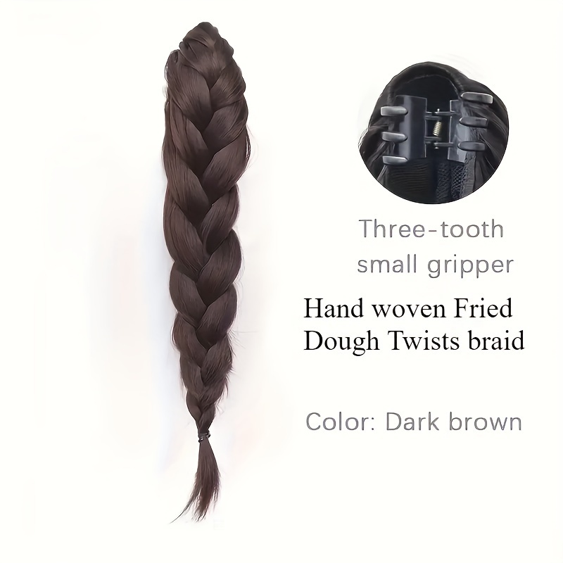 handmade braided synthetic ponytail - volume and depth waves texture, high-quality protein fiber, secure clip for all hair types, versatile styling for casual and formal occasions | woven   wig with     braids details 6