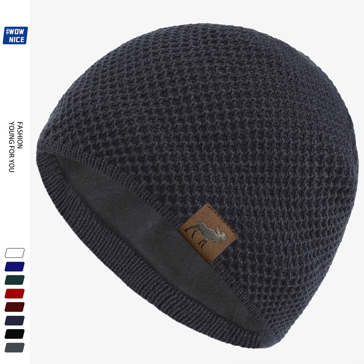 TEMU Unisex Winter Beanie Hat With A Warm 'moose' Label, Made From Thick Fabric And Material, Perfect For Outdoor Activities Like Hunting, Skiing
