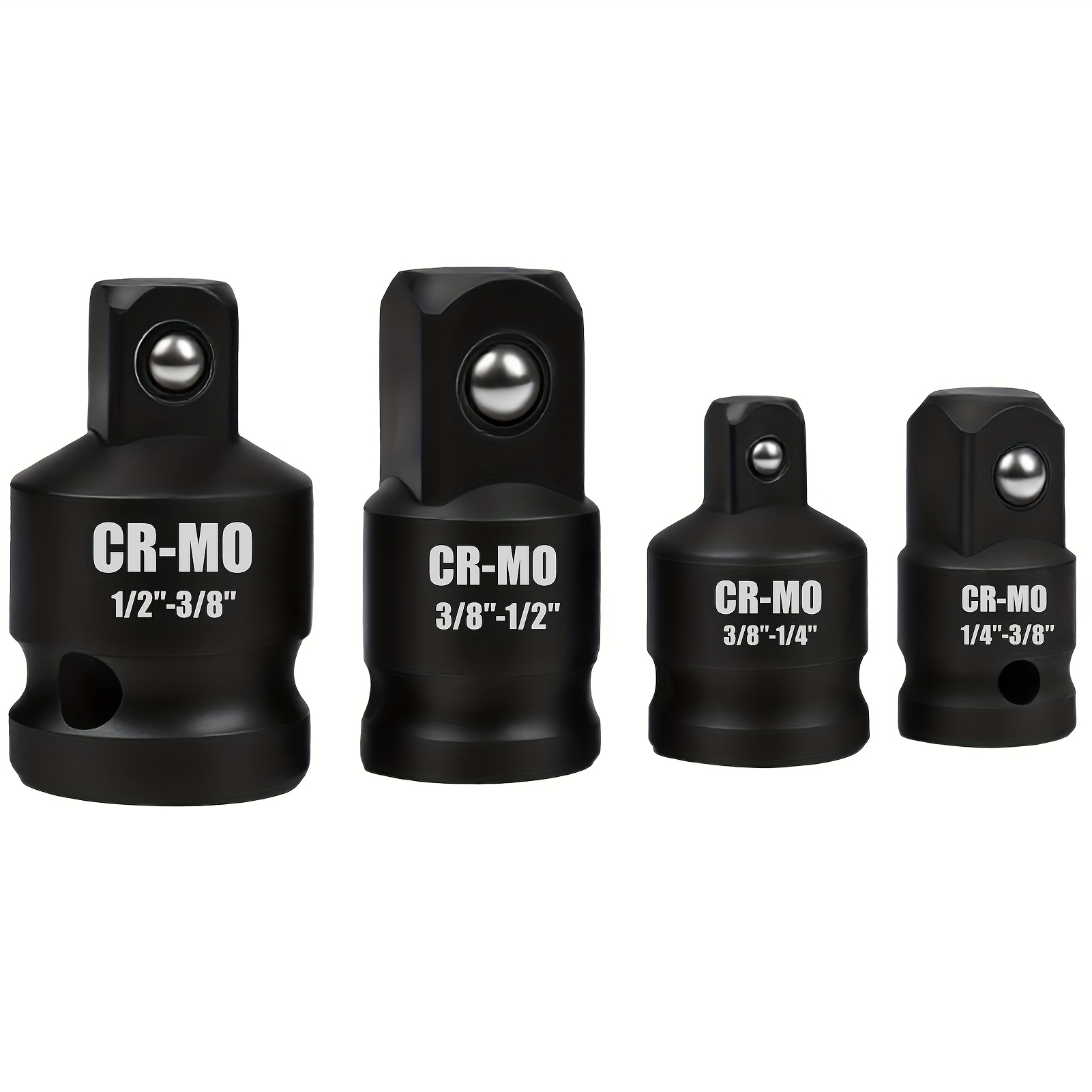 Image of Set Of 4 Impact Socket Adapter Reducers For 1/2, 3/8, And 1/4 Inch, Suitable For Use With Wrenches And Drills In Automotive And Construction Tasks