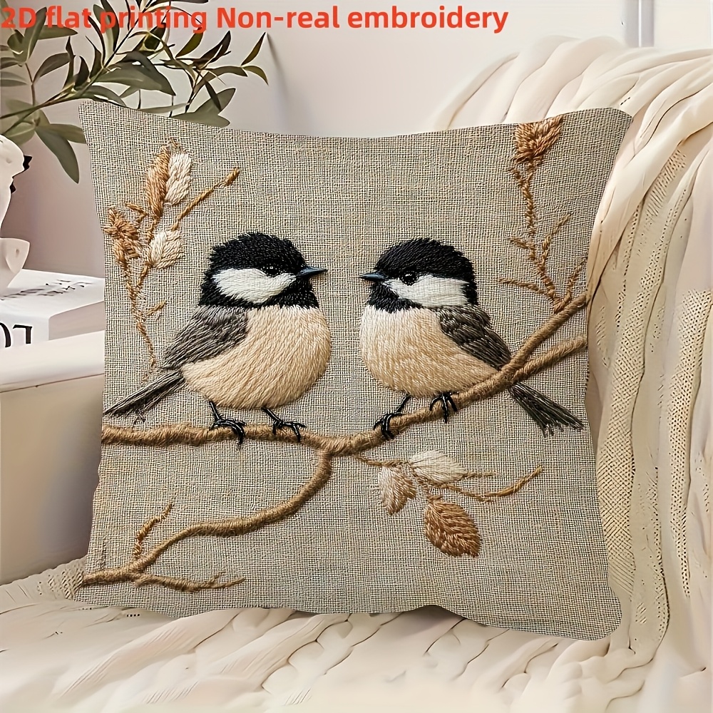 TEMU Housse de coussin 2D Plate - 1pc, Oriole noire à face unique, courte, en peluche, 18X18 pouces, Impression 2D Plate, broderie, Impression à face