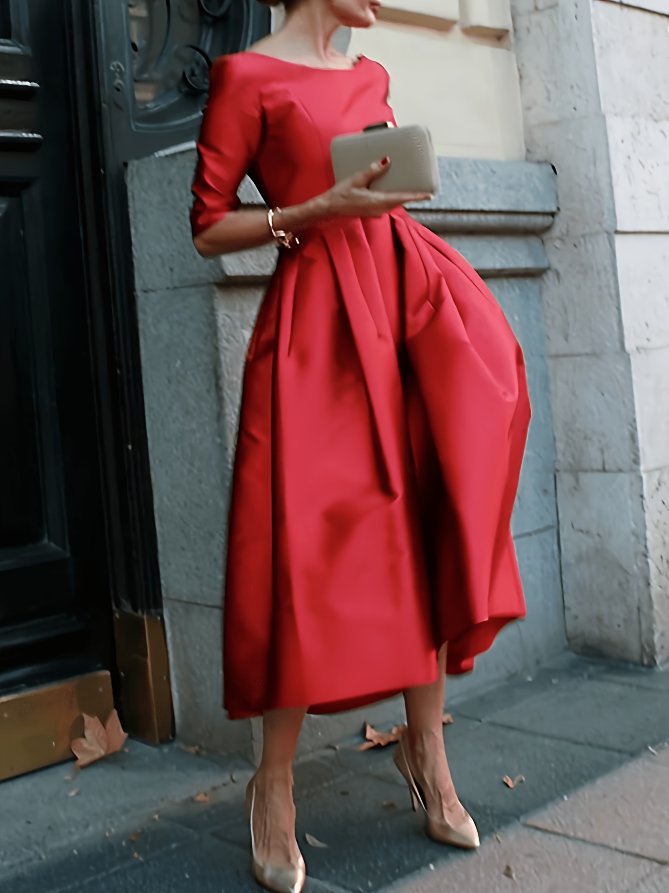 knee length dresses for ladies Crepe Boat Neck Midi Dress With Applique Cut Out