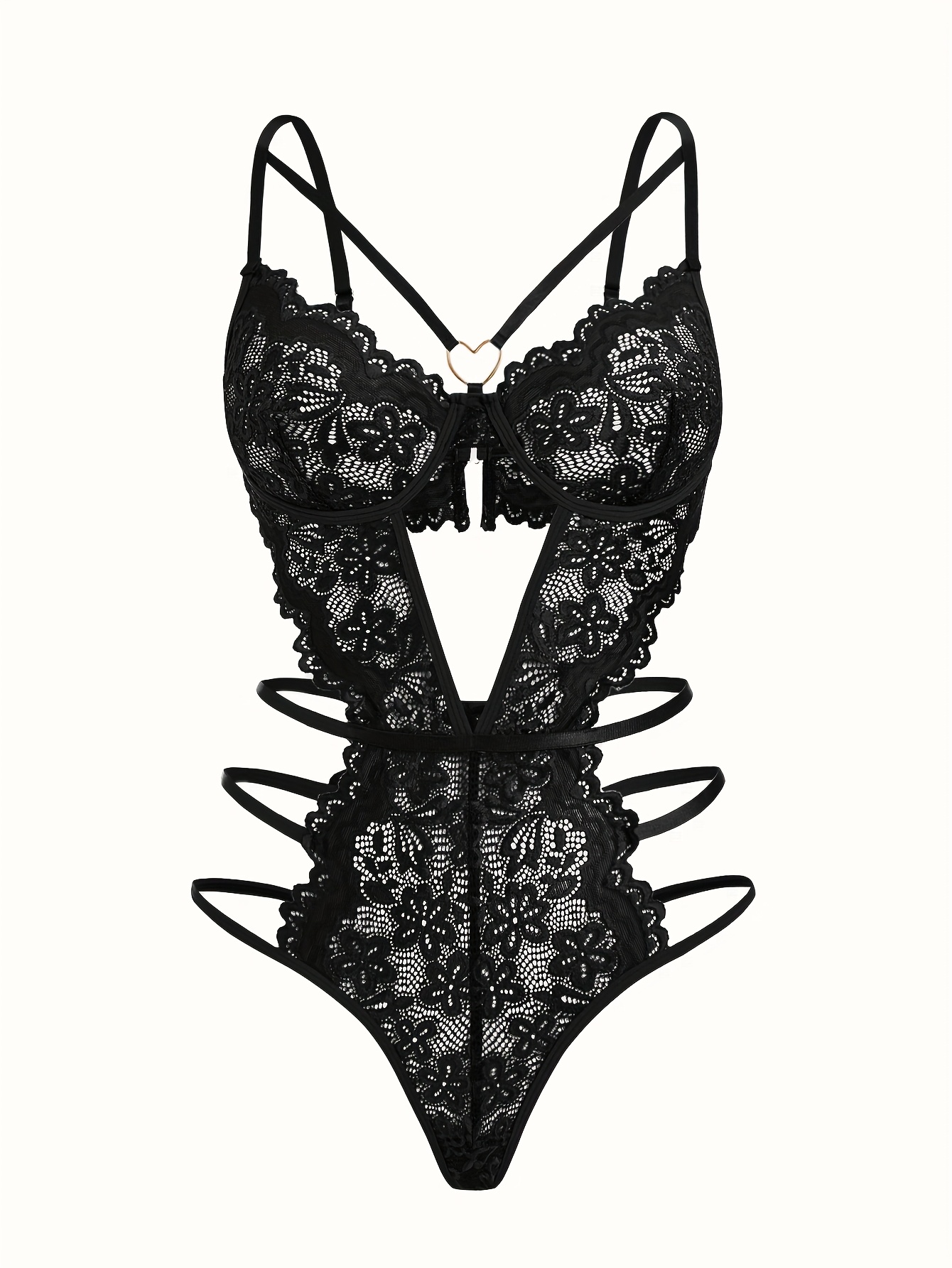Hot Floral Lace Teddy, Cut Out Heart * Backless Bodysuit, Women's *  Lingerie & Underwear