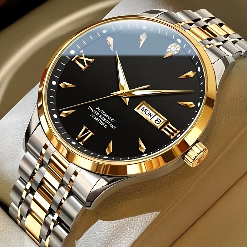 TEMU Mens Automatic Watch Mechanical Luxury Dress Watch Moon Phase Watch Gift Men's Fashion , Stylish Accessory, Formal , , Elegant Design, , Durable