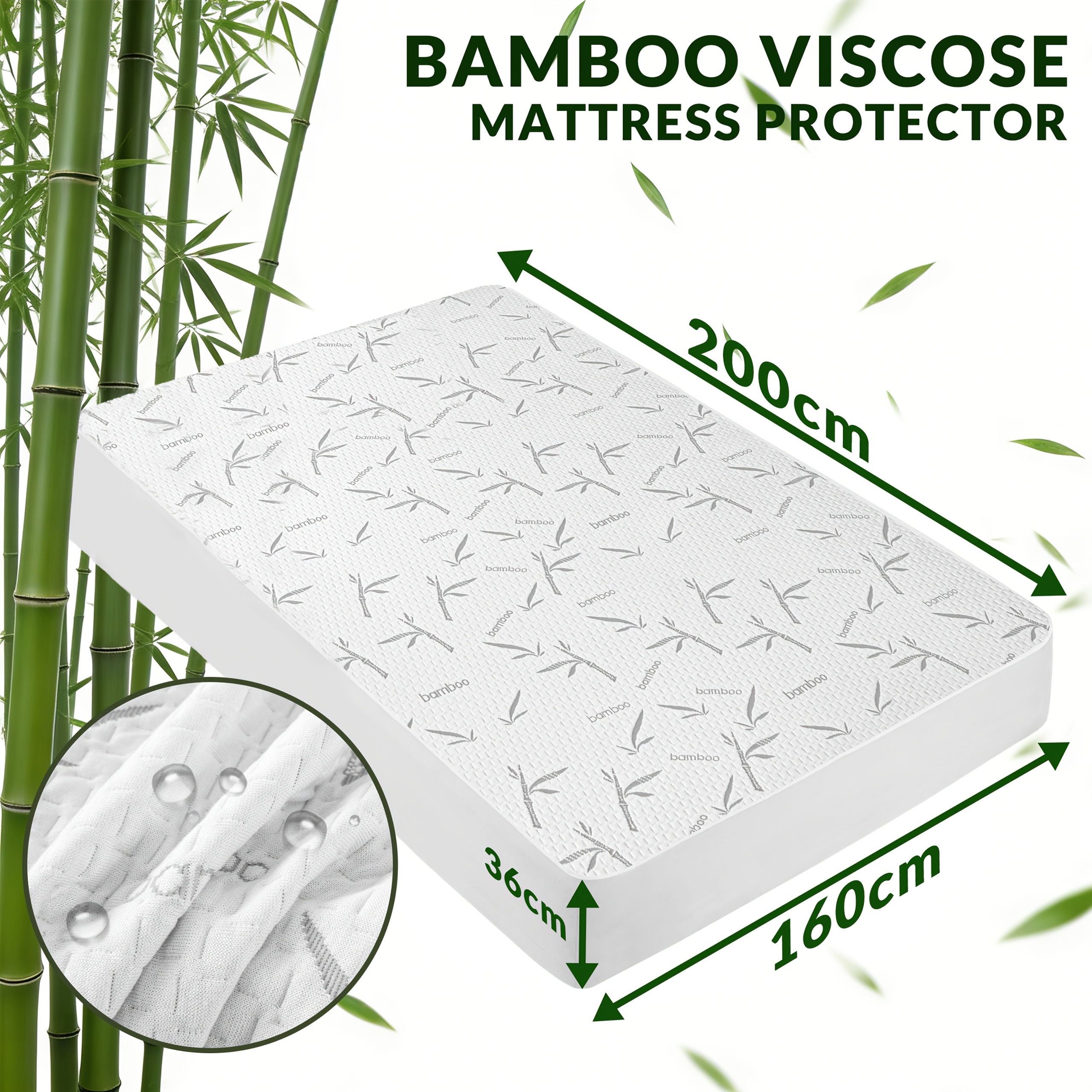 TEMU Protège-matelas imperméable en viscose de bambou respirante - Drap-housse hypoallergénique pour personnes allergiques, doublure en TPU et