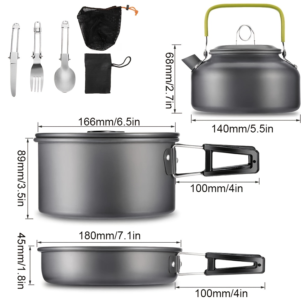Image of [one Pot To Cook Mountain Delicacies] Portable Outdoor Cooking Set - 4pcs A Set. Lightweight Aluminum Alloy With Handles, For Picnics, Trips. Wear-resistant Easy To Clean. Take You And Start Nature!