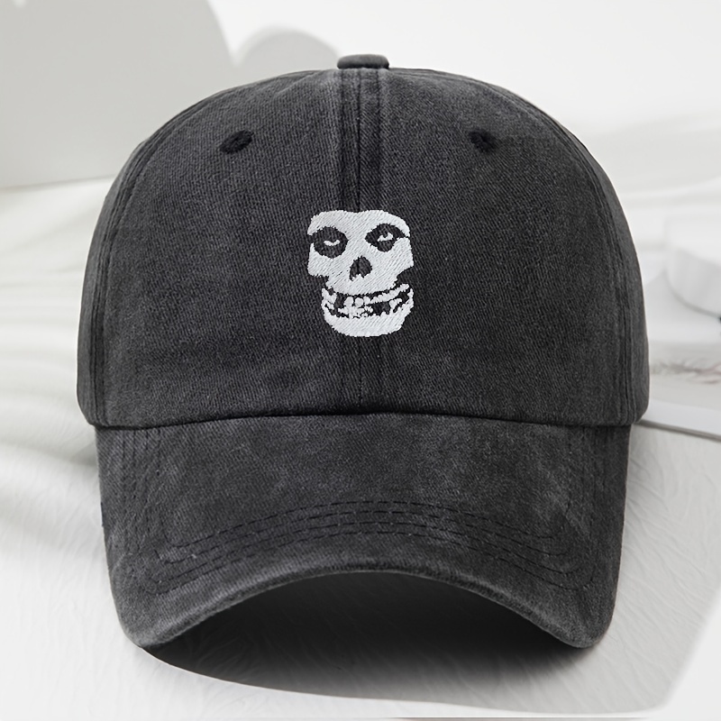 

Unisex Skull Embroidery Print Baseball Cap, 100% Cotton Adjustable Snapback Hat With Sun Protection, Dark Humor For Casual Wear, Fishing, And Camping