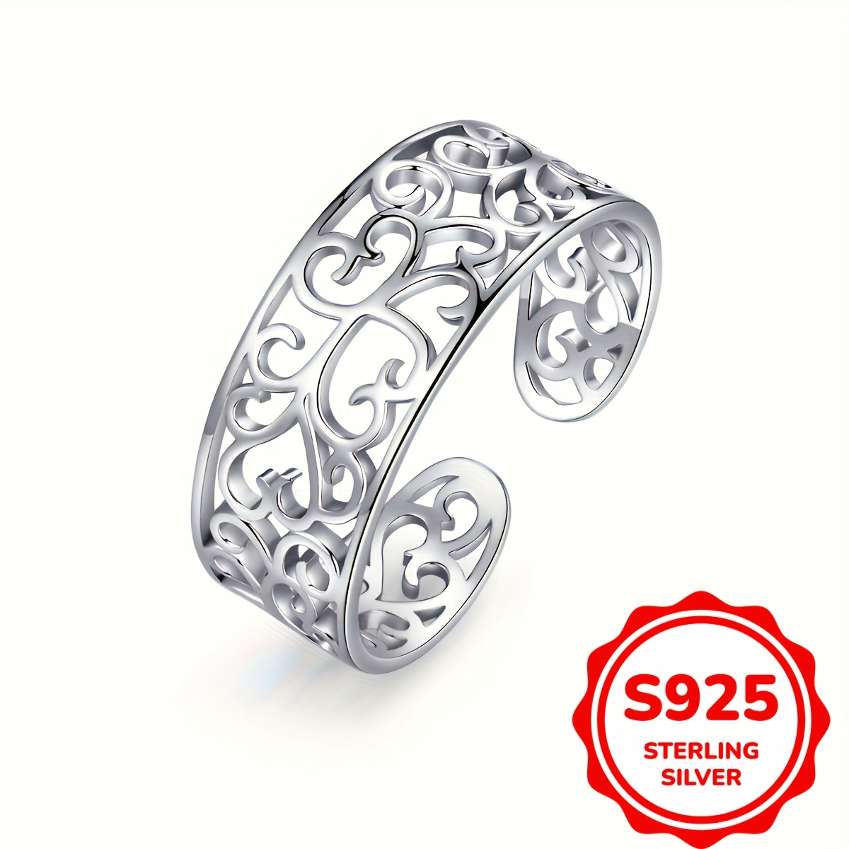 

925 Sterling Silver Hollow Flower Open Toe Ring Style Adjustable Foot Ring Jewelry Decoration