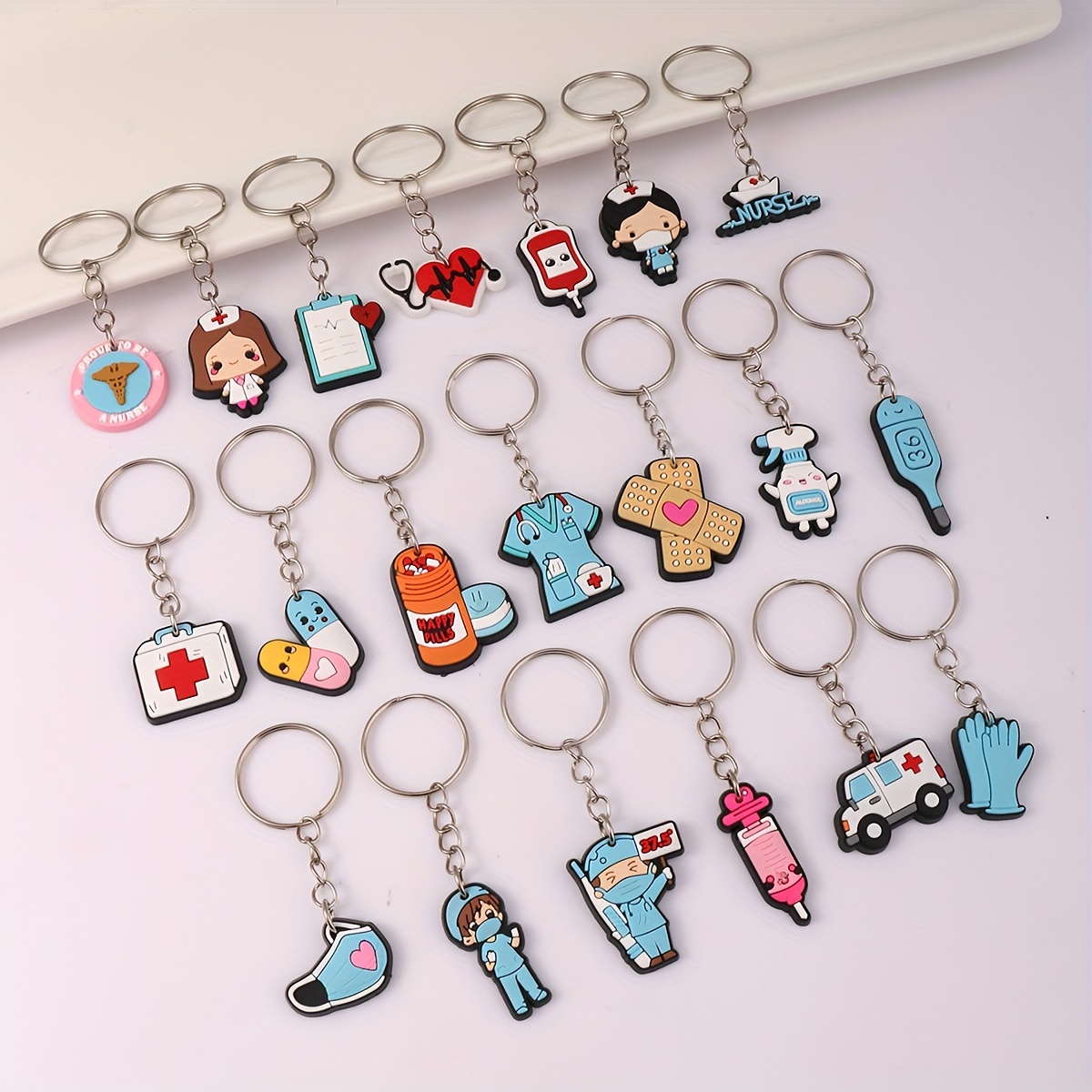 

cute Cartoons" Nurse Appreciation Keychain Set - Medical Themed Charms With Stethoscope, Syringe & More