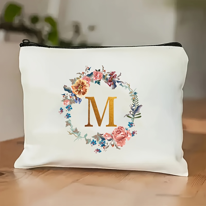 E-shop 1 Minimalistische Blumenbrief-Make-up-Tasche - Polyester-Reißverschluss-Tasche, Leichtes Reise-Kosmetiktasche für Männer und Frauen - Stilvolles