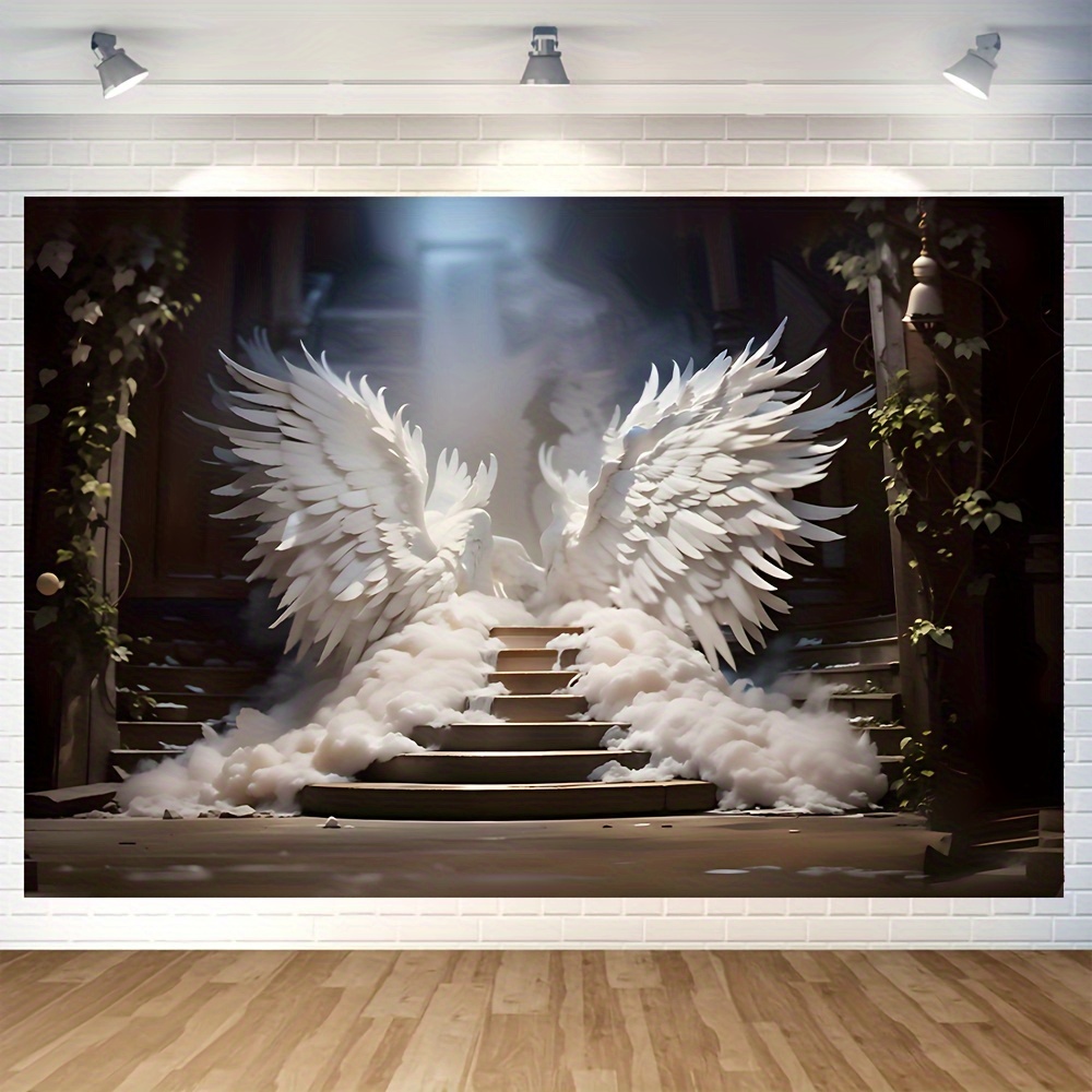 

1pc, White Large Wings Smoke Stage Vinyl Backdrop - Great For Maternity Photos, Wall Sign Photos, Great For Photography, Holiday Party Supplies, Decoration - Artistic Photos - Available In 2 Sizes.