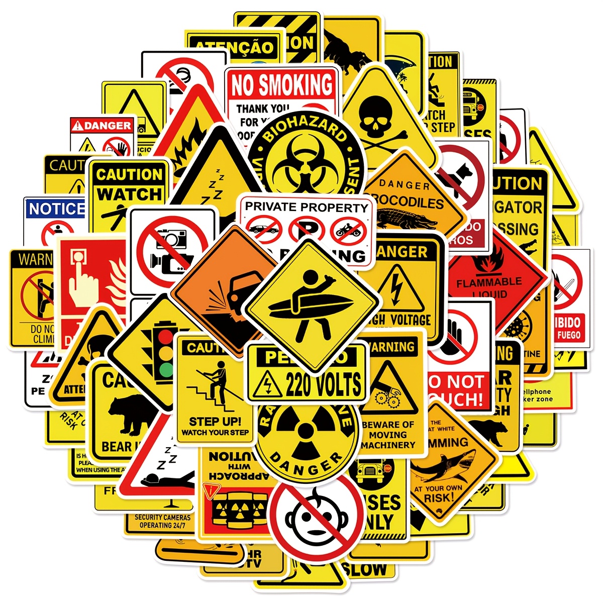 TEMU 60pcs Non-repeating Warning Signs | Signs | Warning Sign Graffiti Stickers, Disposable Self-adhesive Cycling Stickers And Decals, Suitable For