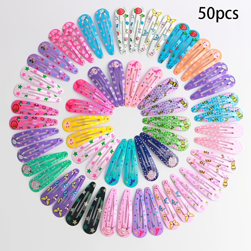 Image of 20/50pcs Random Assortment, Printed Bb Clips, Fashionable Bang Clips, Cute Hair Clips, Headwear, Teardrop Hair Clips, Side Clips