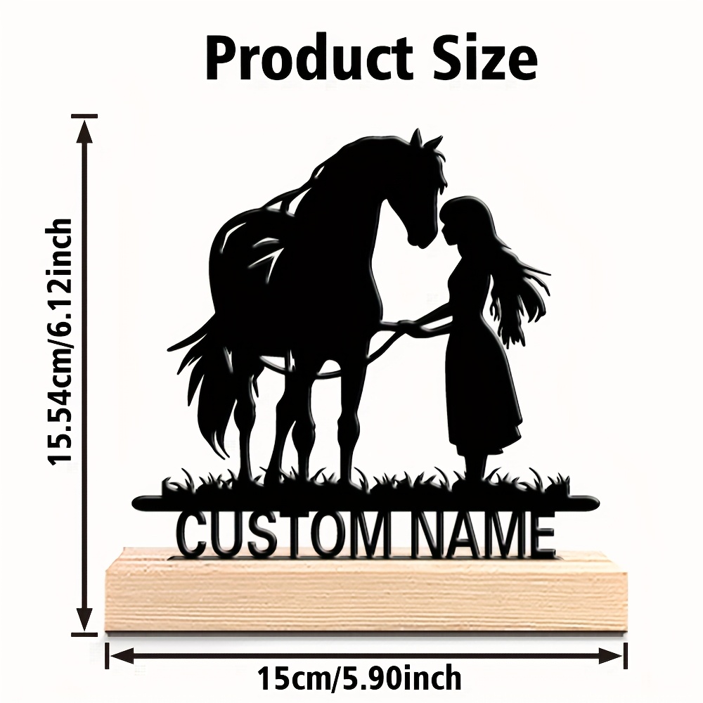 TEMU A Customizable Sculpture Ornament Of A Girl And A , Featuring A Wooden Base. Personalized With The Female Name And The Horse's Name, This Metal
