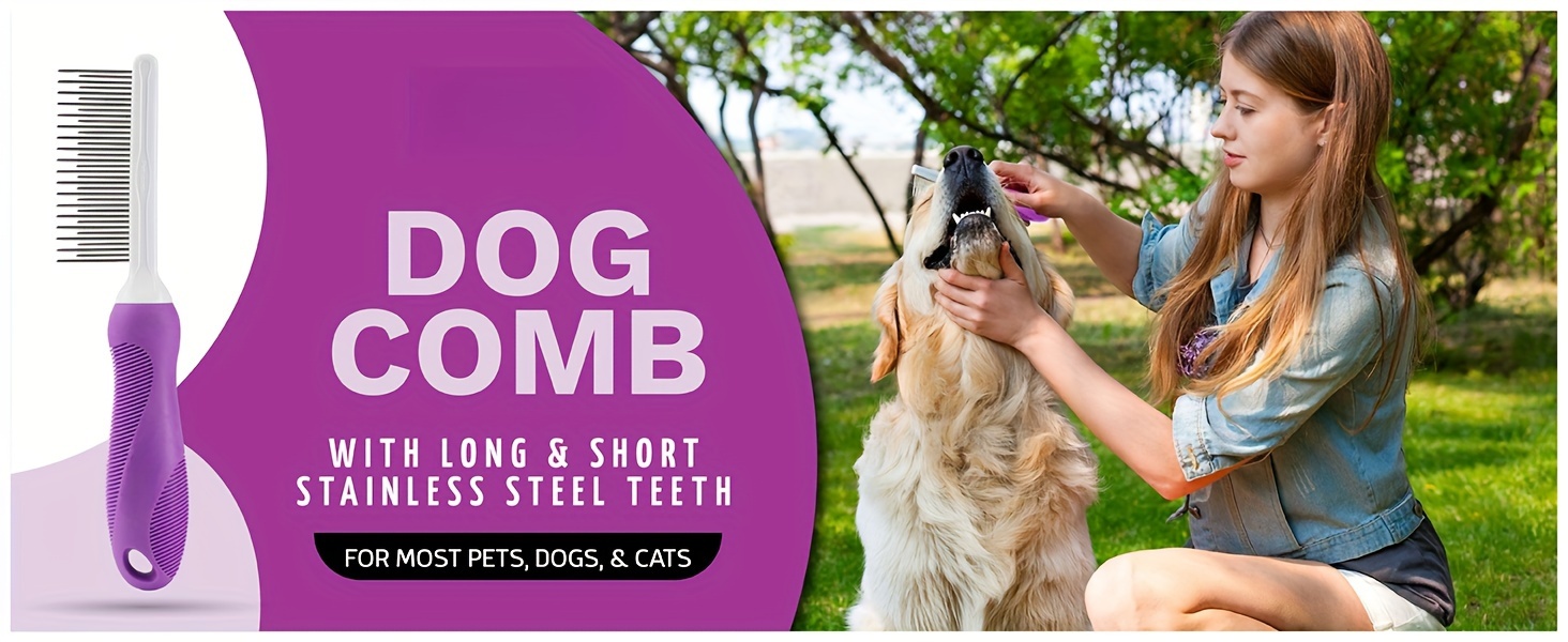2 in 1 pet grooming comb for dogs cats stainless steel detangling and dematting tool with long short teeth safe knot removal for   Product details 0