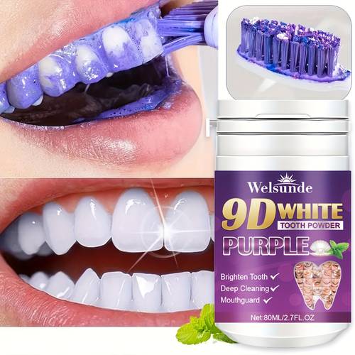 poudre de dent violet, poudre de nettoyage en pour les dents des hommes et des femmes, rafraîchissante, les blanches , convient pour une utilisation à domicile et en voyage