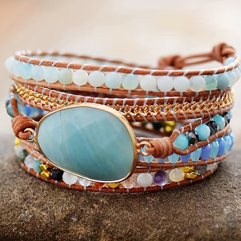 

Women Wrap Bracelets Turquoise Stone Crystal Beads Jewelry Gifts