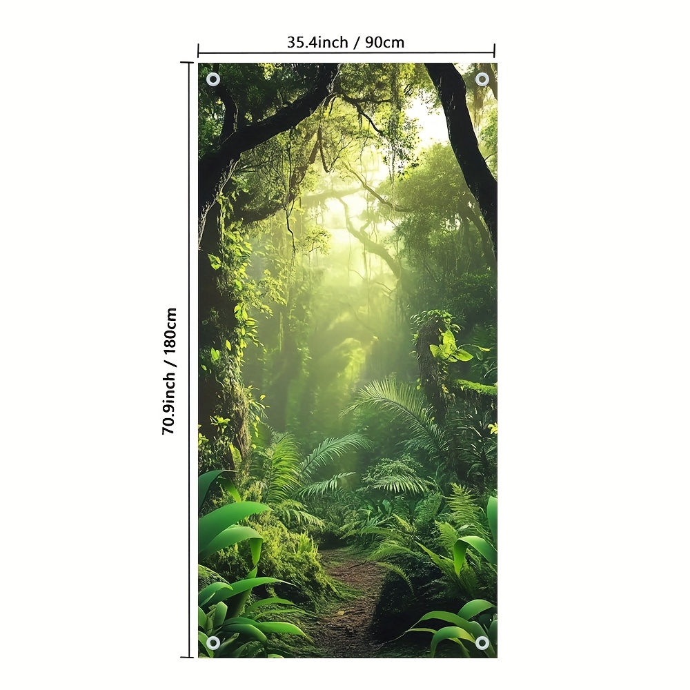 TEMU 2d Door Banner, 1pc Misty Forest Rainforest Door Banner - Vibrant Polyester Porch Decor With Greenery & Sunlight, Easy To Hang, Durable For