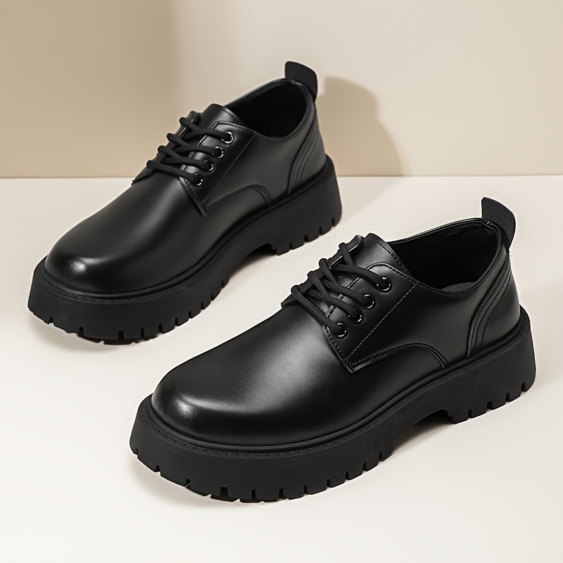 loeikan   męskie buty w   brytyjskim, sznurowane,  , elegancki okrągły nosek dla poprawy kształtu  , gruba podeszwa dla proporcjonalnej poprawy, klasyczna czarna kolorystyka odpowiednia do garniturów i spodni codziennych, uniwersalne do biura, na co dzień
