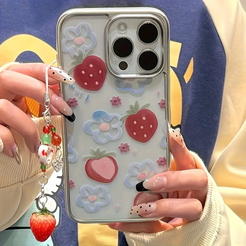 phone case fashionable cute silvery strawberry flower charm - Temu phone case fashionable cute silvery strawberry flower charm - Temu