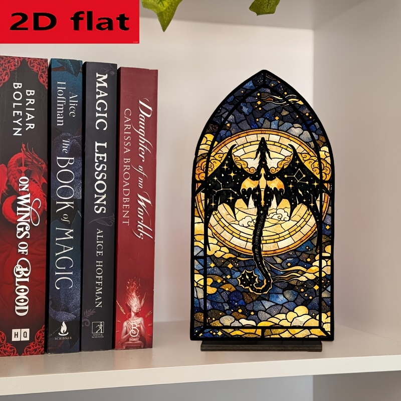 E-shop 2D-flache Schreibtischdeko mit Fensterblick Buchnische im Fourth-Wing-Thema – Geeignet für Büro- & Bauernhaus-Bücherregaldekoration,