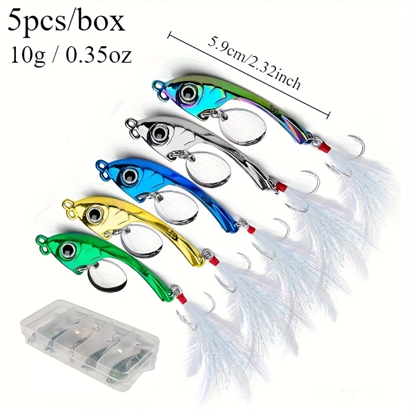 Image of 5pcs Avlcoaky Vib Alloy Fishing Lures - Spinnerbaits With Feathered Hooks For Long Casting, Ideal For Sea Fishing And Bass, Fishing Lures