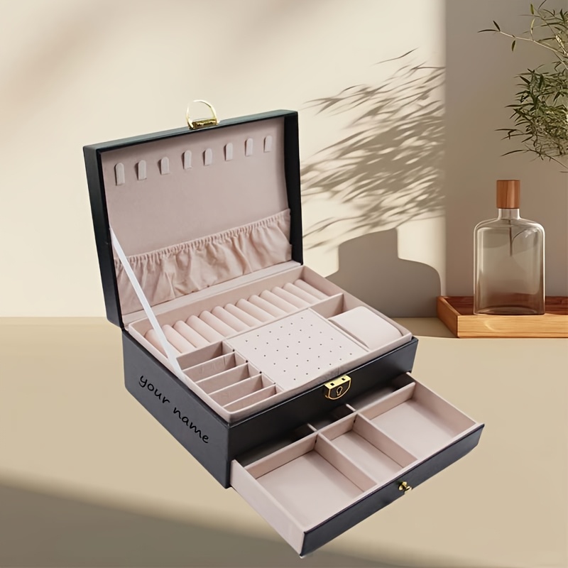 Double-Layer Faux Leather Jewelry Box with Lock and Key
