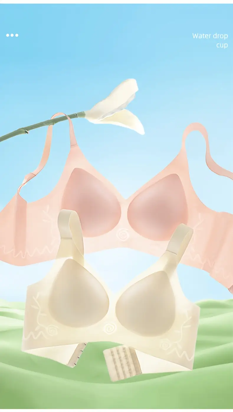 4pcs womens bras seamless wire free push up with bunny ear design anti sagging full coverage soft ice silky fiber fabric non removable padded cups elegant everyday black beige light green white lingerie smooth texture bra Product details 11