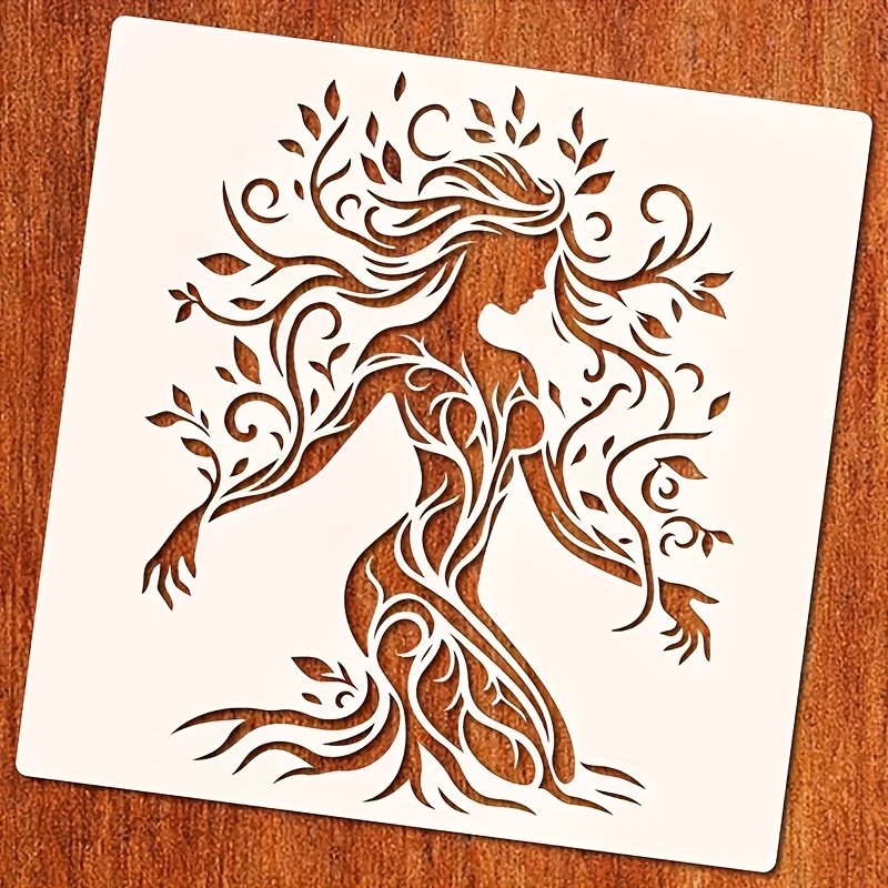 E-shop Große 30cm Wiederverwendbare Kunststoff-Schablone mit Lebensbaum-Motiv für Frauen - Künstlerische Vorlage mit Komplexen Zweigen & Blättern für