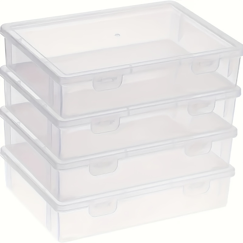 

Set Of 4 Transparent Plastic Storage Boxes With - Multipurpose Craft Organizers For Art Supplies, Beads, Sewing, Pencils, Notebooks - Stackable, Lightweight, Containers, 9.1x6.7x2 Inches