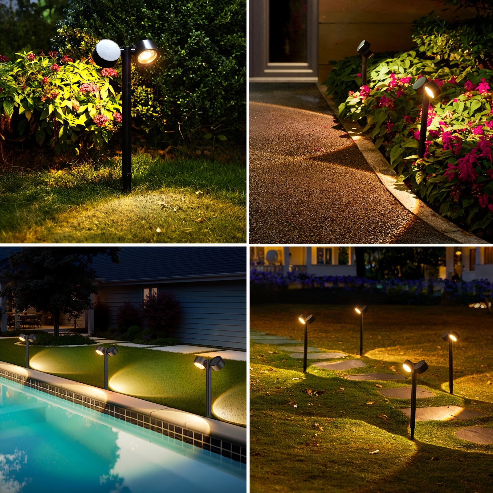 2x Solar Pathway Lights Outdoor, 150° Adjustable Dual-head 18 Led 10ft Solar Lights Outdoor, Auto Landscape Path Lights For Yard Garden Driveway Lawn, 2/6 Pack