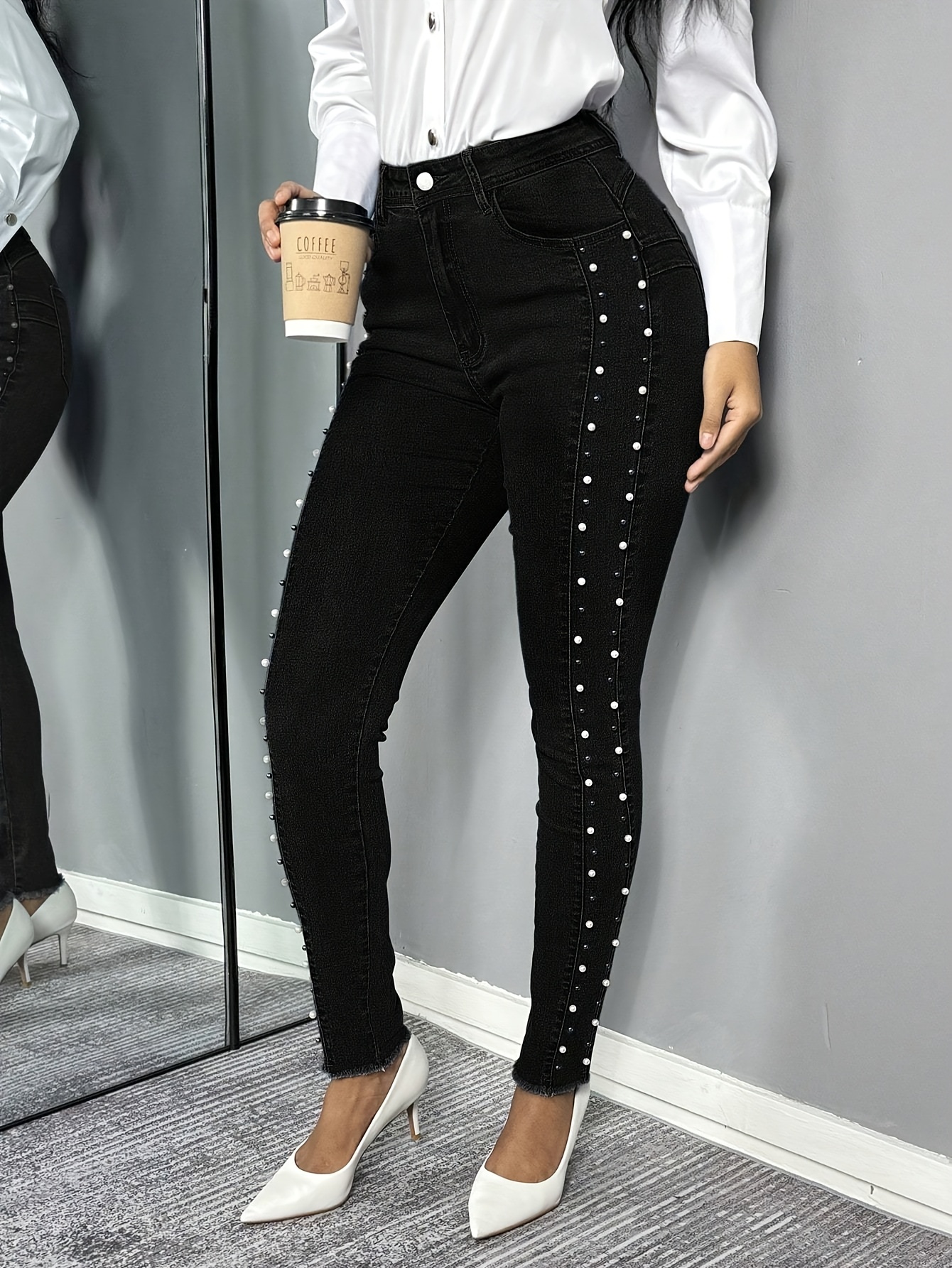 pantalon femme regular taille haute en stretch noir standard pantalons femme | GÉMO