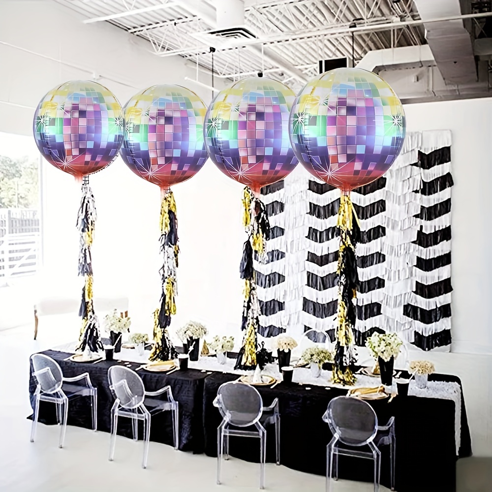 

4pcs Big Disco Ball Balloons For 70s Disco Party Decorations 4d Large 22 Inch Round Metallic Multicolor Disco Mylar Foil Balloons Birthday Party Decoration